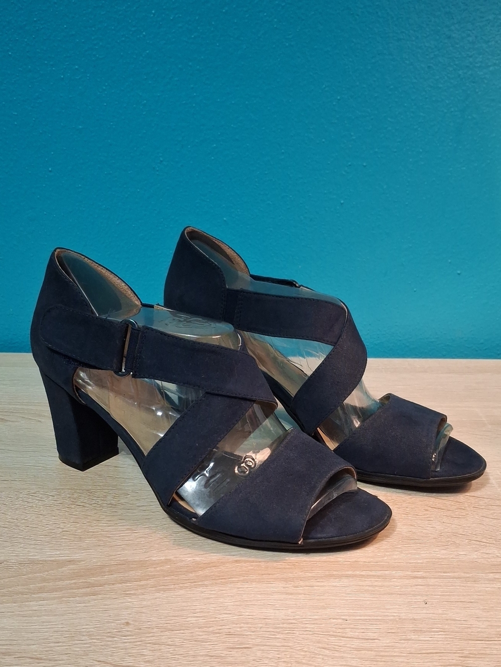 Naturalizer Navy Suede Crisscross Block Heel Sandals